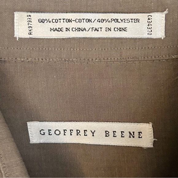 Geoffrey Beene Men’s Taupe Button Down Dress Shirt Collared Pocket Size 34 17” - Picture 5 of 10